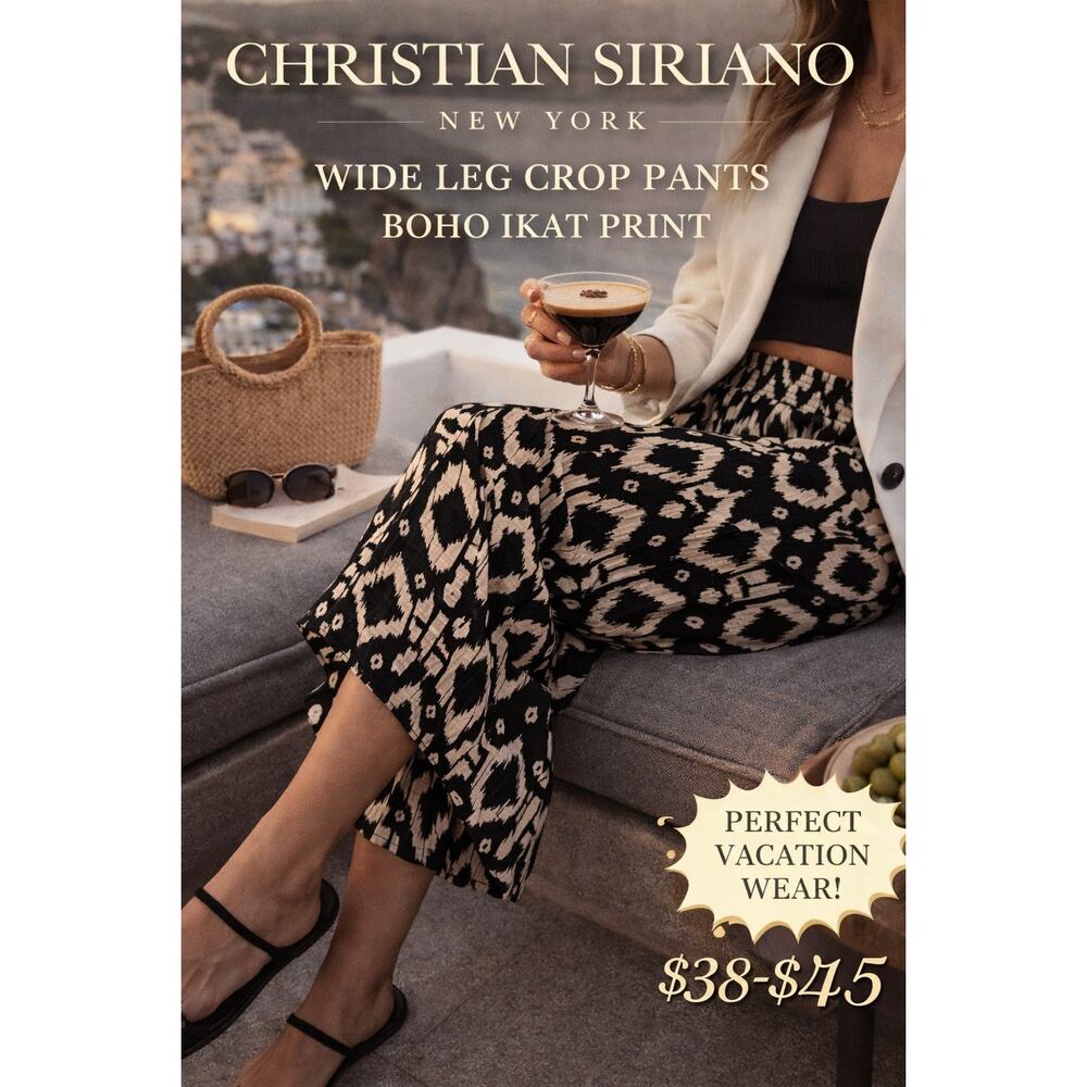 Christian Siriano Wide Leg Crop Pants Boho Ikat Print Small